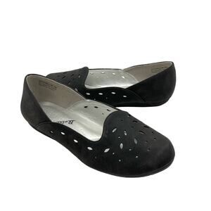 Bellini | WIDE Marshmellow NWOB Black Faux Suede Laser Cut Slip On Ballet Flats